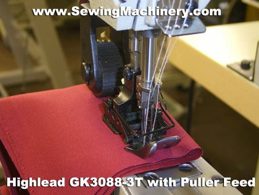 Puller feed for feed off arm sewing machine